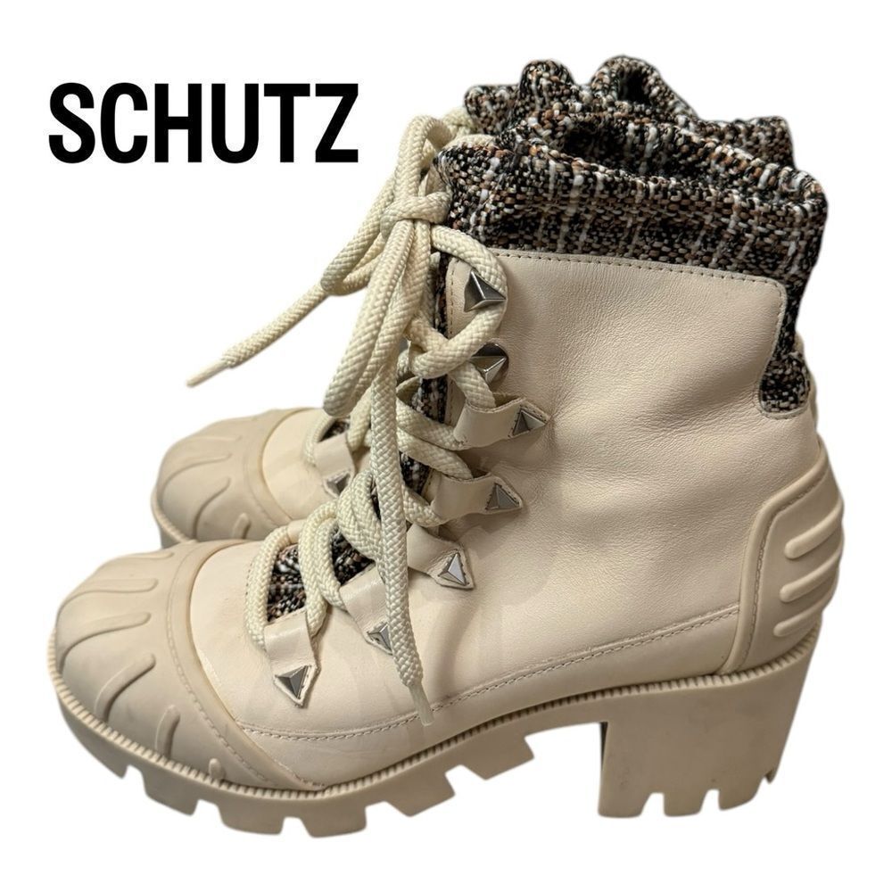 SCHUTZ Women's Jan Tweed Lug Sole Ankle Boots Booties 6